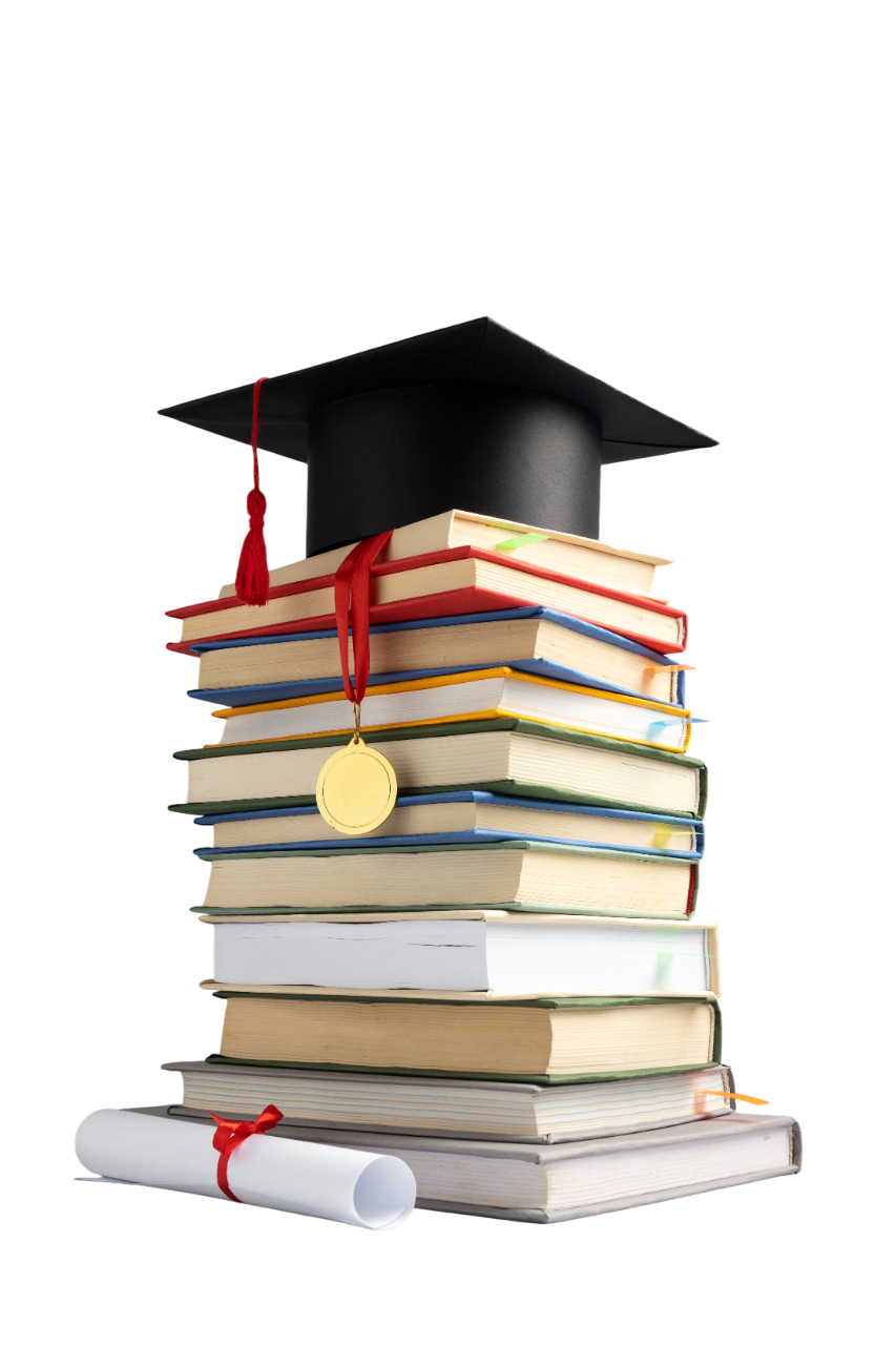 livros e chapéu de formatura